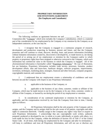 Proprietary Information and Inventions Agreement